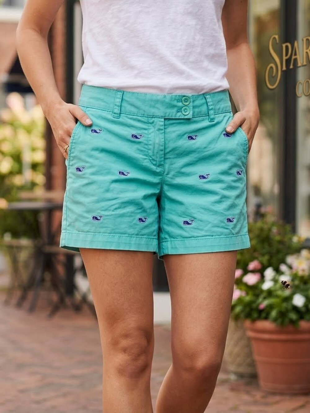 Vineyard‎ Vines Women's Blue Green Aqua Whale Embroidered Washed Shorts Size 2
